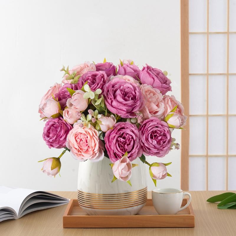 Fake Silk Peony Vases for Garden Home Room Table Decor Scrapbooking Garland Wedding Bouquet Party Accessories Artificial Flowers