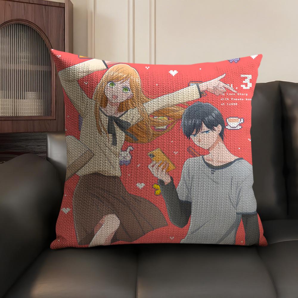 My Love Story YYamadakun Cushion Cover Natural Linen Organic Fabric DoubleSided Printing Breathable Perfect Gift for Decor