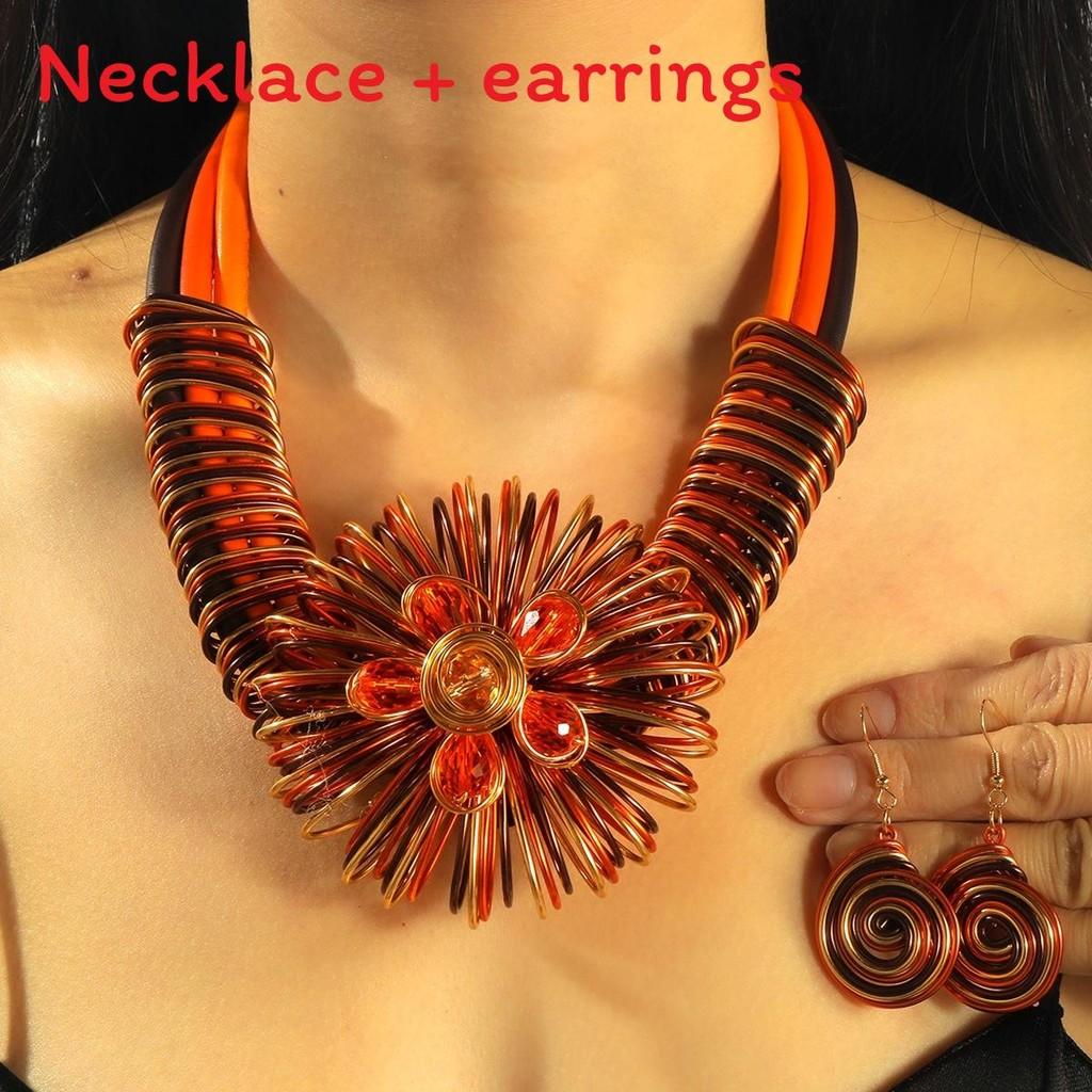 Modern Water Crystal Floral Jewelry Set With Alloy And Embossed Embedding For Spring Wear
