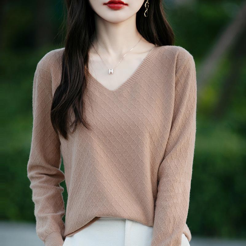 Autumn and Winter Pullover Knitted Sweater Women's V-neck Slim Bottoming Shirt