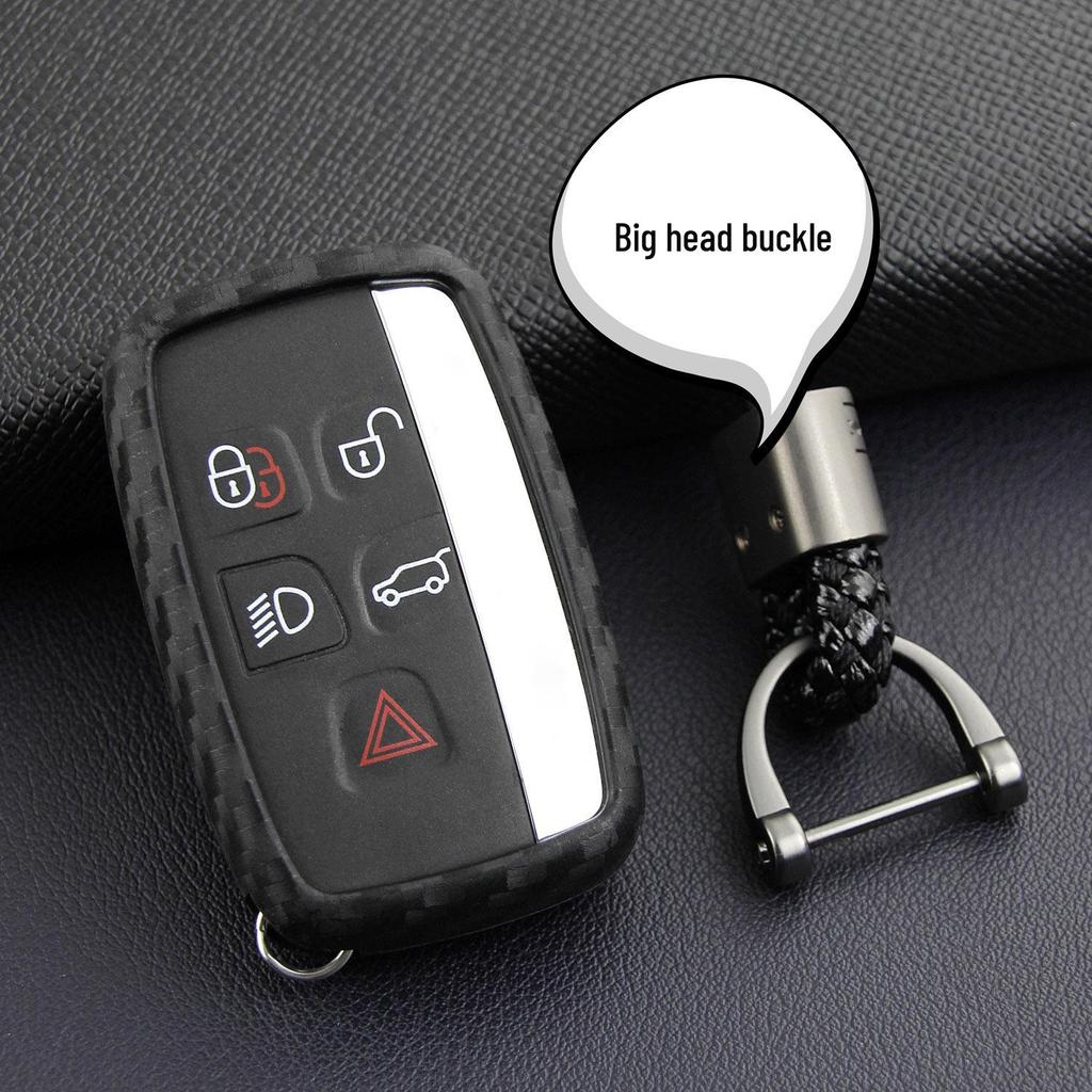 Carbon Fiber Silicone Key Case Cover for Land Rover Models: Range Rover Sport, Velar, Evoque, Discovery 4, Discovery Sport.