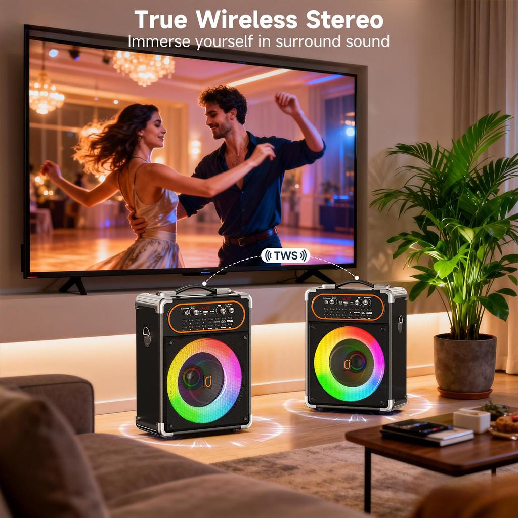 KARAOKE stroj S68 se 2 mikrofony, přenosný Bluetooth 5.3 karaoke reproduktor pro venkovní akce, setkání a večírky