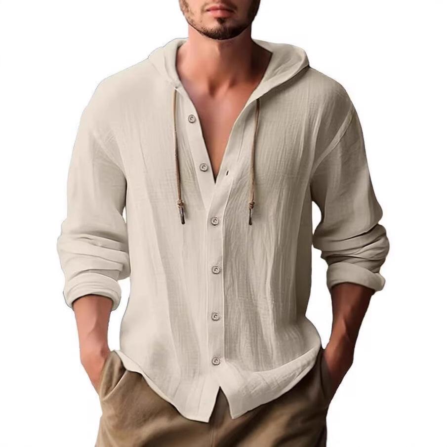 

Мужской хлопково-льняной кардиган с капюшоном и завязками - Повседневная пляжная рубашка с длинным рукавом, однотонная S хаки