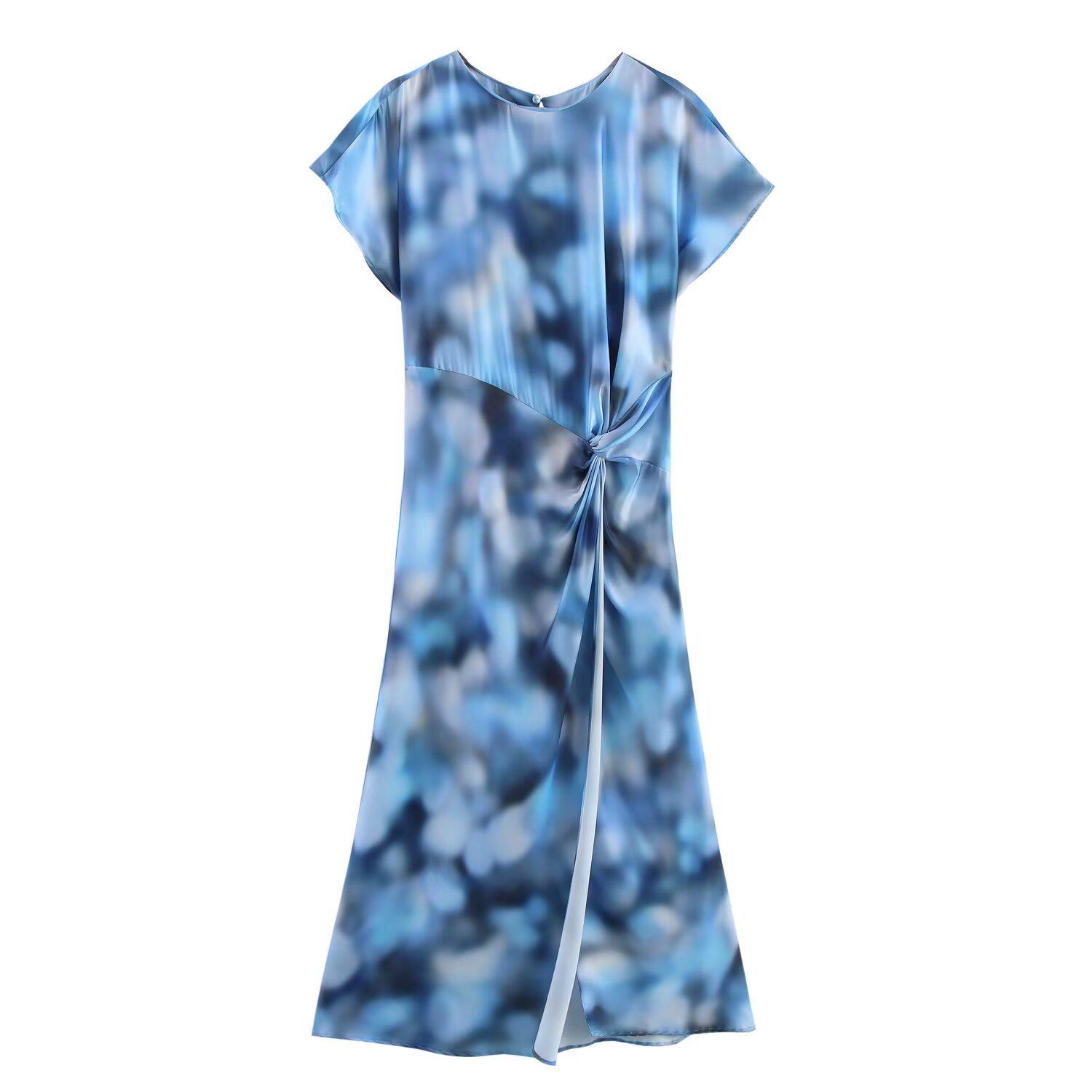 

Spring/Summer 2025 Women s Tie-Dye Silk Satin Slim-Fit Dress Small синий