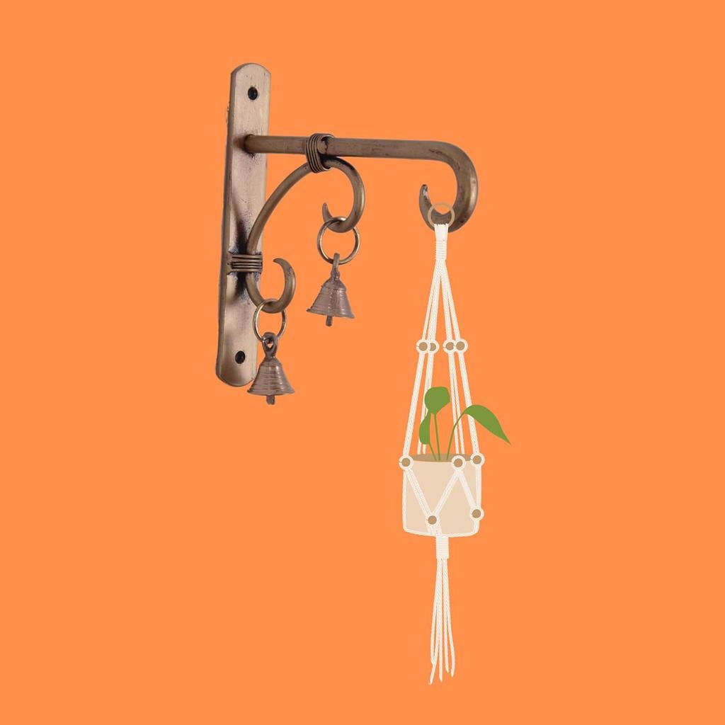 Hardware Wall Bracket with Bells for Hanging Bell/Macrame/Plant and pots/Lantern/Tealight/Wind Chimes/Multi Hanging (Size L18 X W3 X H18 CM)…