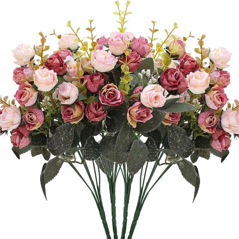 

4pcs Artificial Autumn Colored Crystal Roses Bouquet Silk Fake Flowers Wedding Decor Simulation Pink Rose Home Hotel Decoration