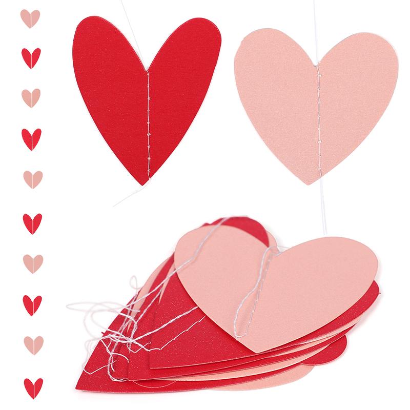 Red Pink Heart Garland String Valentines Day Decoration Wedding Anniversary Home Wall Hanging Paper Banner Flag Birthday Party
