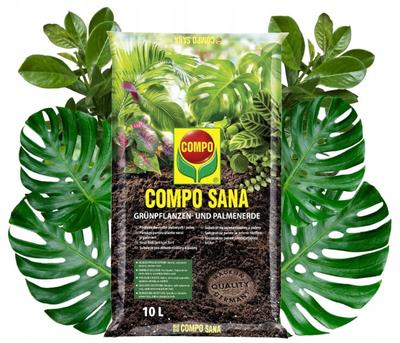 Compo Sana Jord för Gröna Växter och Palmer 10L Torv, Perlit, Agrosil, Kalk Compo Sana