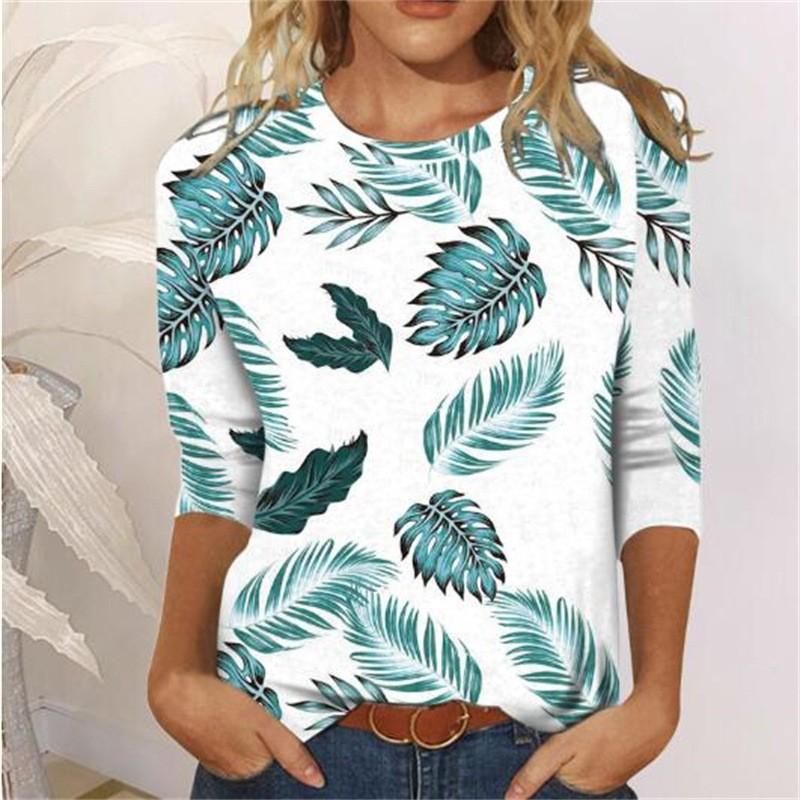 Spring and Autumn Round Neck Butterfly Flower Pattern 3D Printed Top Fashionable Casual Long Sleeved Women's T-shirts