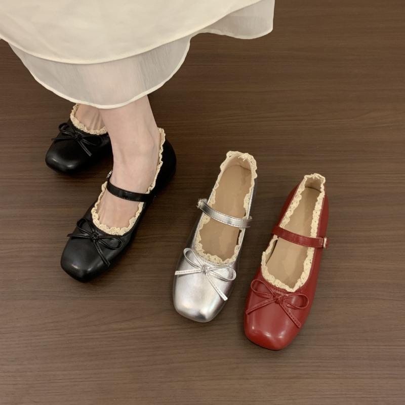 Fashion Women's Fashion Single Shoes Spring New Round Head Shallow Mouth Butterfly Knot Metal Buckle Soft Sole Flat Shoes