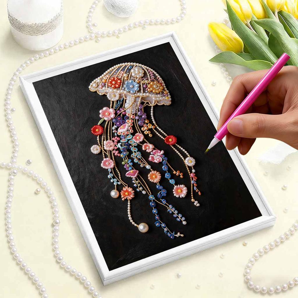 Pearl DIY The Flowers and Jellyfish Art Kits 15.7x19.6inch Gem Art Pearl Painting Kits Without Frame for Adults Gift Idea Home Wall Decor