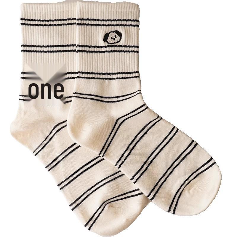 Zhuji Women's Pure Cotton Cartoon Puppy Socks, Anti-Pilling, Antibacterial, Striped, Boneless, Versatile.