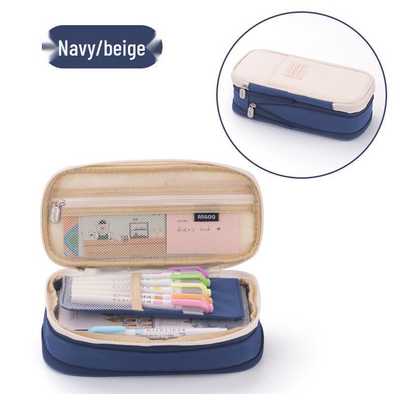 Enhanced Large-Capacity Pencil Case in Macaron Color Block for Students - Unisex Simple Style