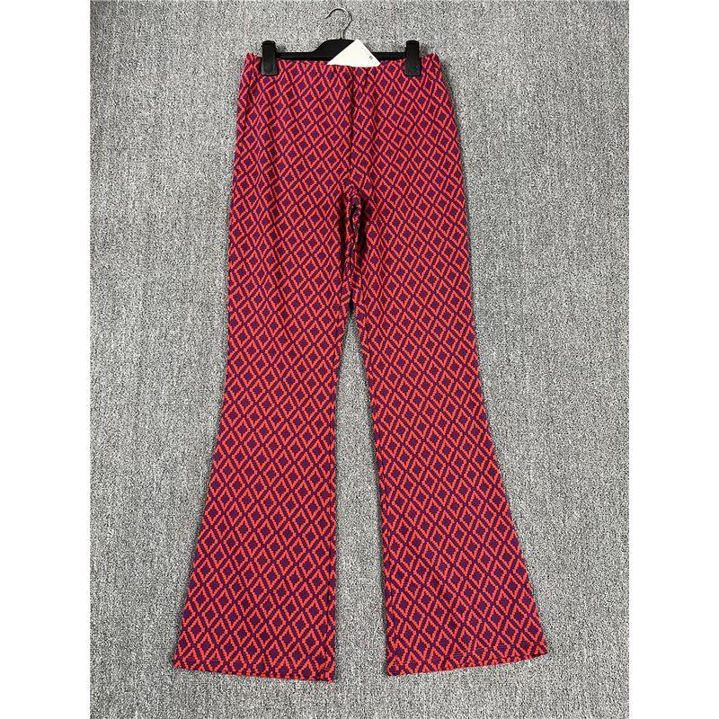 

Queen Foreign Trade Original Order Tail Small Plaid Elastic Waist Spring Micro Elastic Women High Waist Slightly Flared Casual Trousers Red 2XL