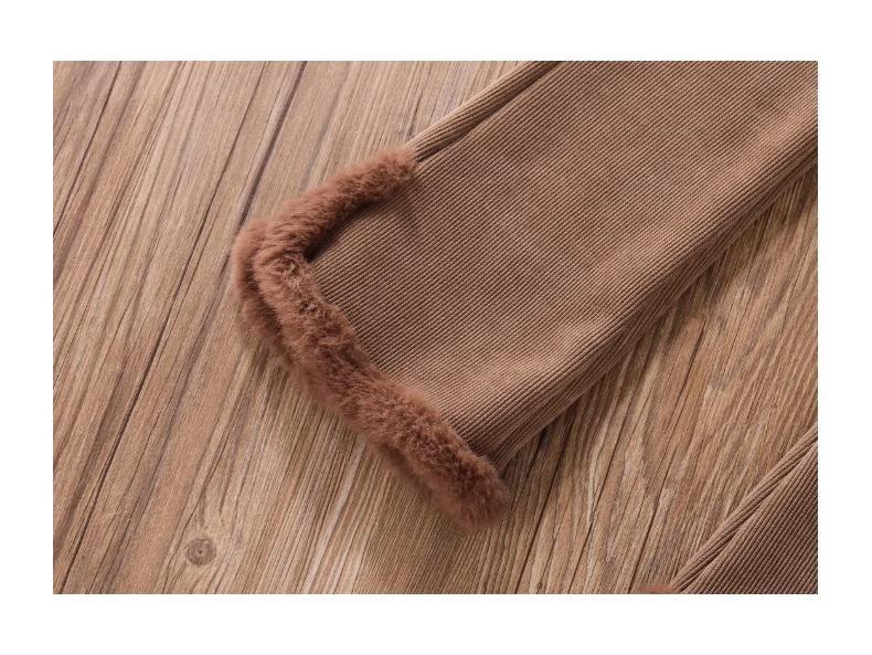 Pantaloni de iarnă pentru fete, cu talie înaltă, din catifea reiată - Groși, călduroși, la modă, cu crac clopot