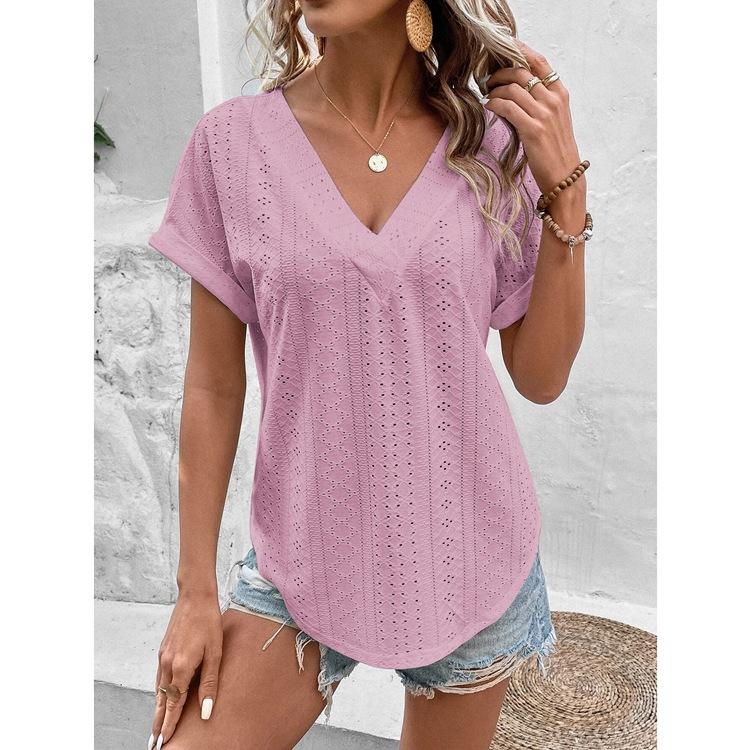 Women's Large Knitted Casual T-shirt Comfortable Loose Fit Round Neck Short Sleeve Tees for Plus Size Ladies
