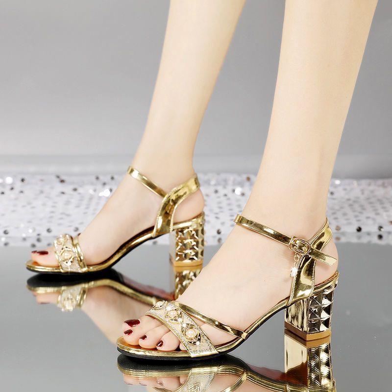 Women's Sandals Pearl High Heels Rhinestones Ladies Shoes New Breathable Fashion Vintage Vip Wholesale Asian Size The Best Shoe