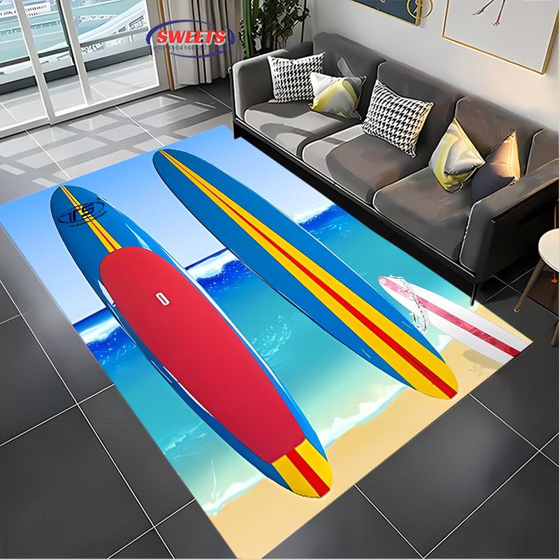 Surfboard 3D Printed Carpet Sport Theme Anti Slip Floor Mat for Living Room Bedroom Sofa Decor Rug