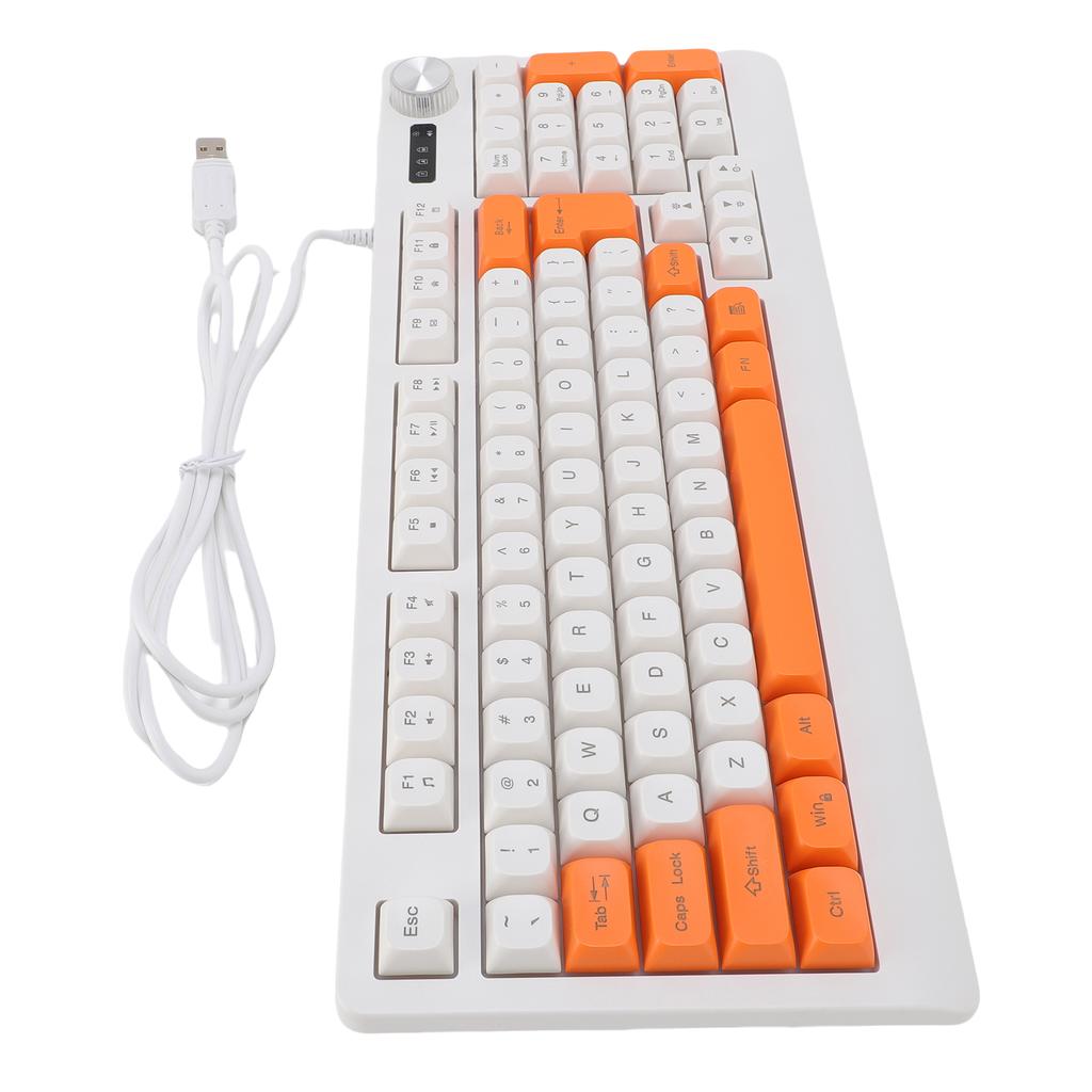 Keyboard 93 Keys Dynamic RGB Backlit Ergonomic Design Wired Gaming Keyboard with Volume Knob for