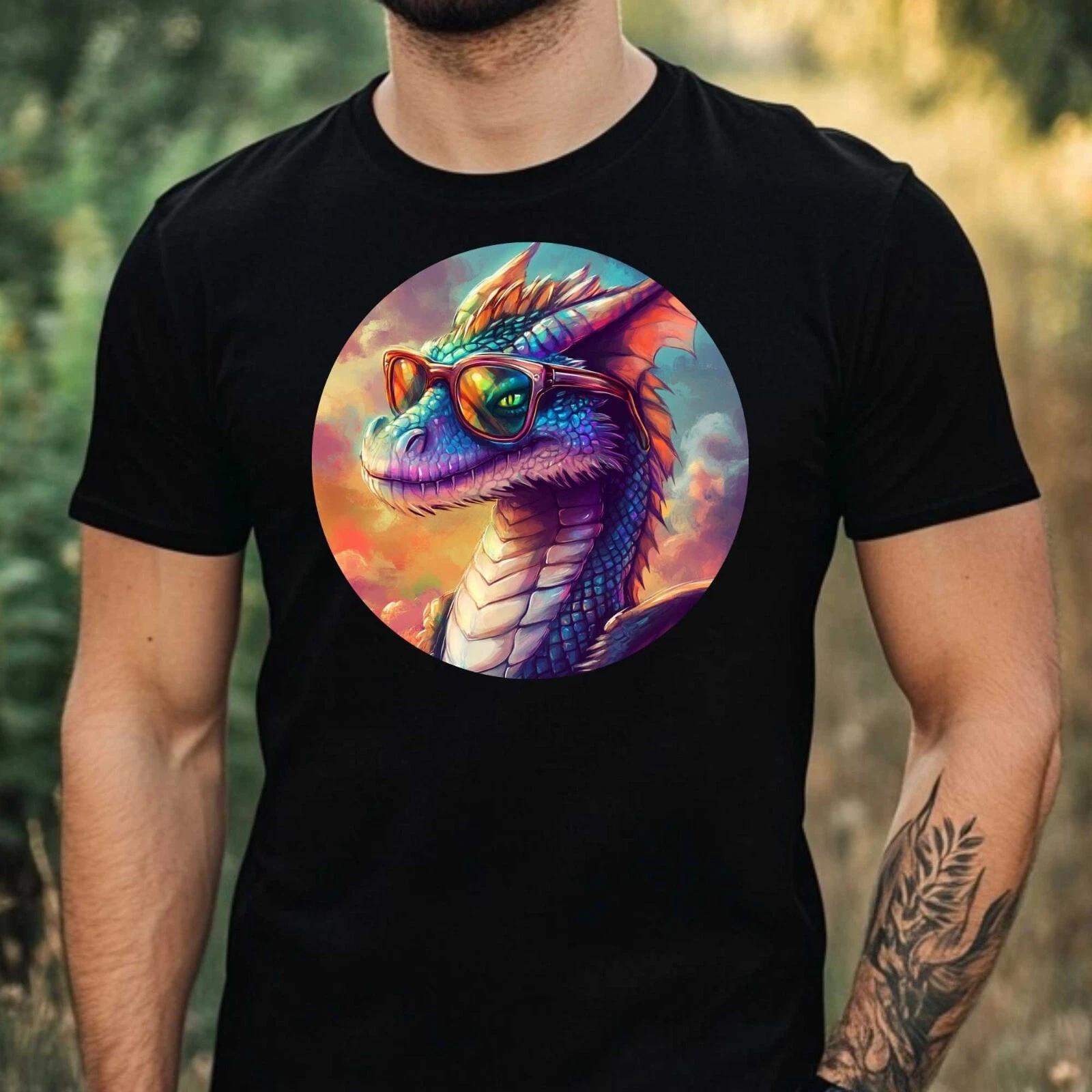 T-Shirt Herren Drache mit Sonnenbrille Motiv Baumwolle Größe XS bis 5XL M