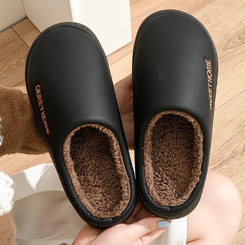 Waterproof cotton slippers for men anti slip for winter suitable for home use thick soled cotton slippers for women