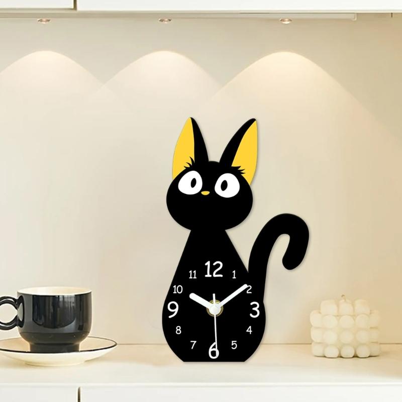 Cartoon Black Cats Desk Clock With Quiet Movement For Kids Room Decors And Modern Homes Office Acrylic Design Wall Clock