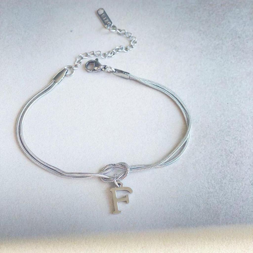 Valentine's Day Stainless Steel Herringbone & Snake Chain Bracelet with 26 Letters Pendant
