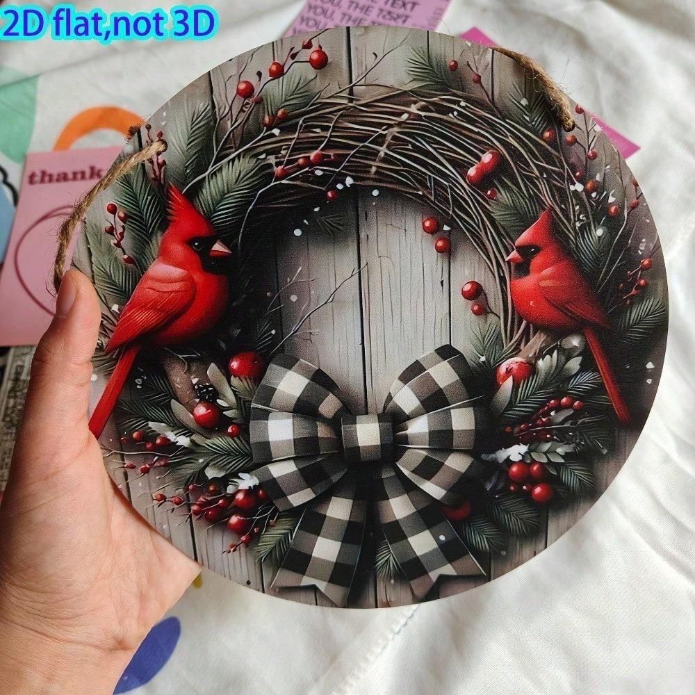 Metal Tin Sign Christmas Wreath Red Cardinal Holiday Wall Decor For Front Door Porch Living Room
