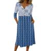 Vestido Casual de Moda para Mujer con Estampado de Colores, Cuello Redondo, Manga 3/4, Cuello con Botones, Longitud Media
