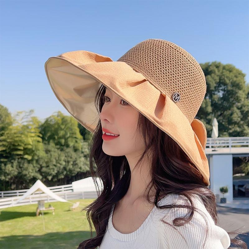 Summer Sunscreen Hat Female Face Cover Bow Hollow Bucket Hat Versatile Face Small Outdoor Sun Basin Hat