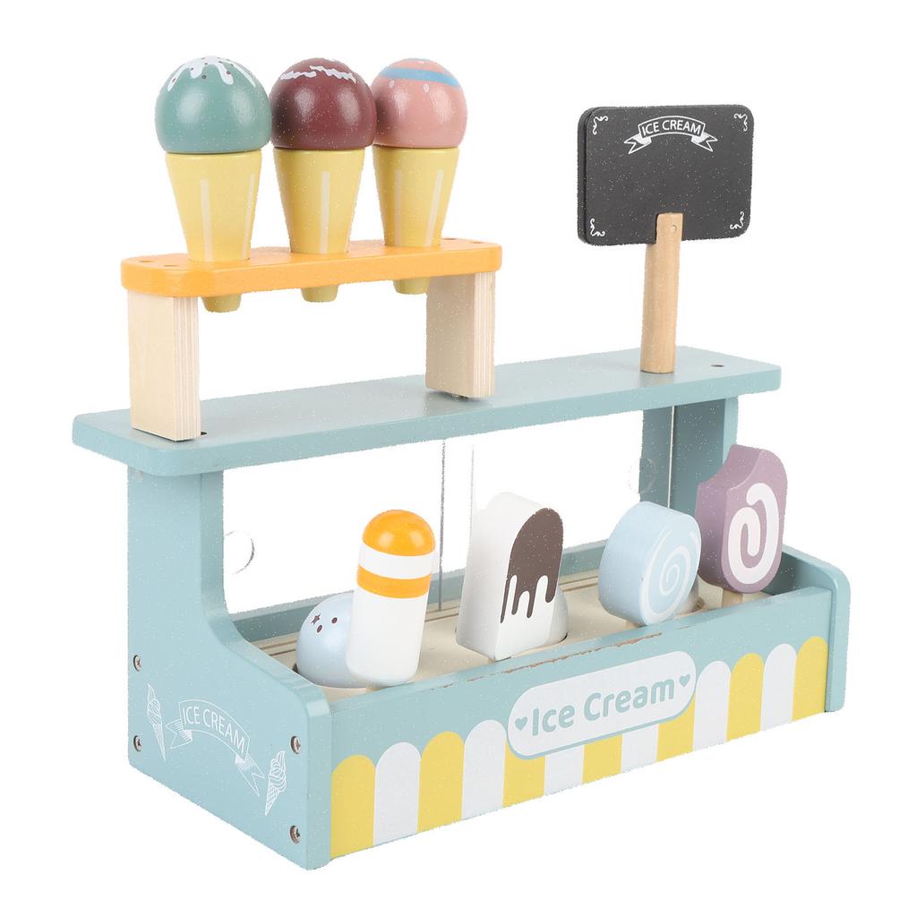 Wooden Ice Cream Toy Playset Simulation Playhouse Ice Cream Shop Playset Interactive Educational
