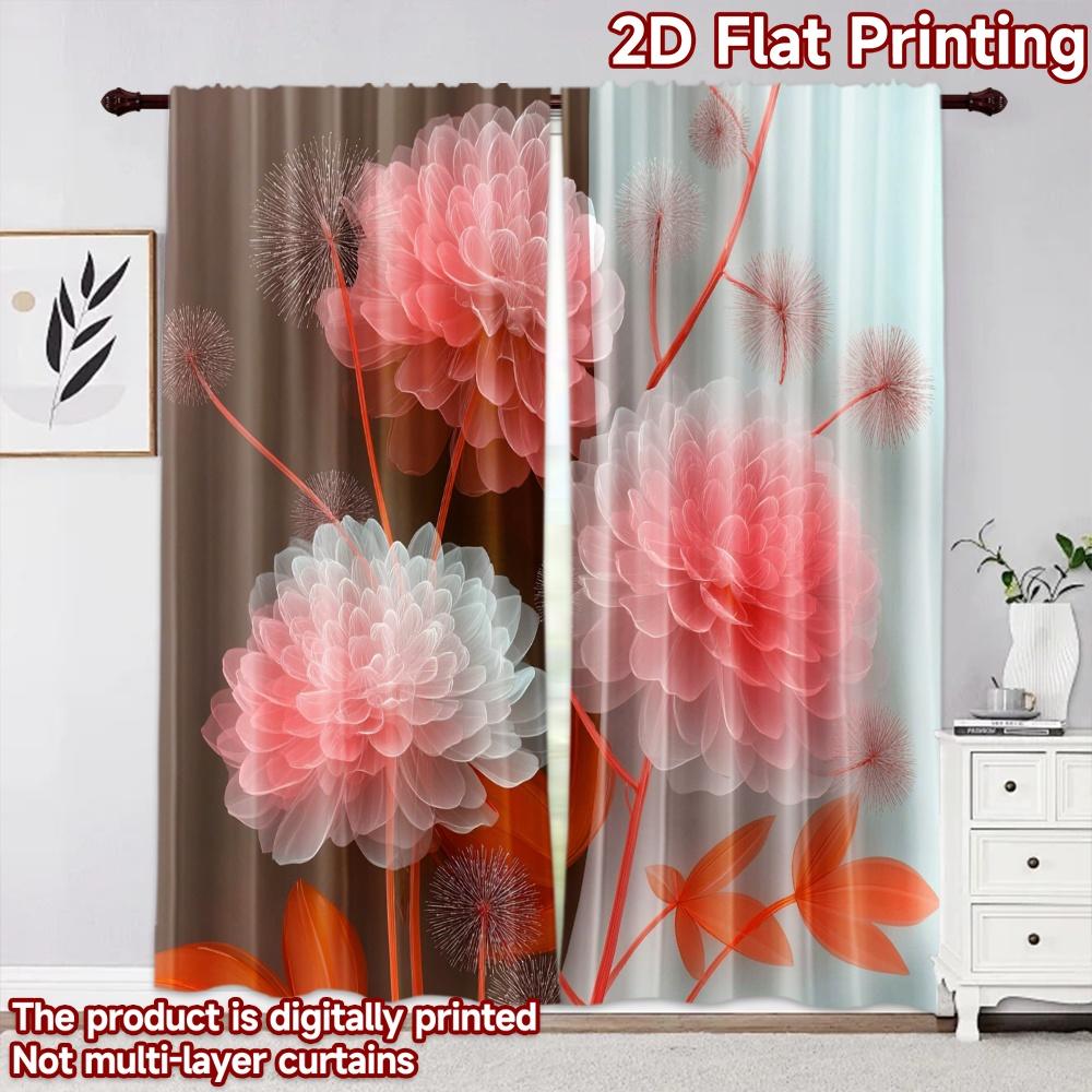 2D flat printing 2pcs Curtain Scene Curtain Elegant Pink Flowers Digital Printed Polyester Drapes Party Decorations for Holiday