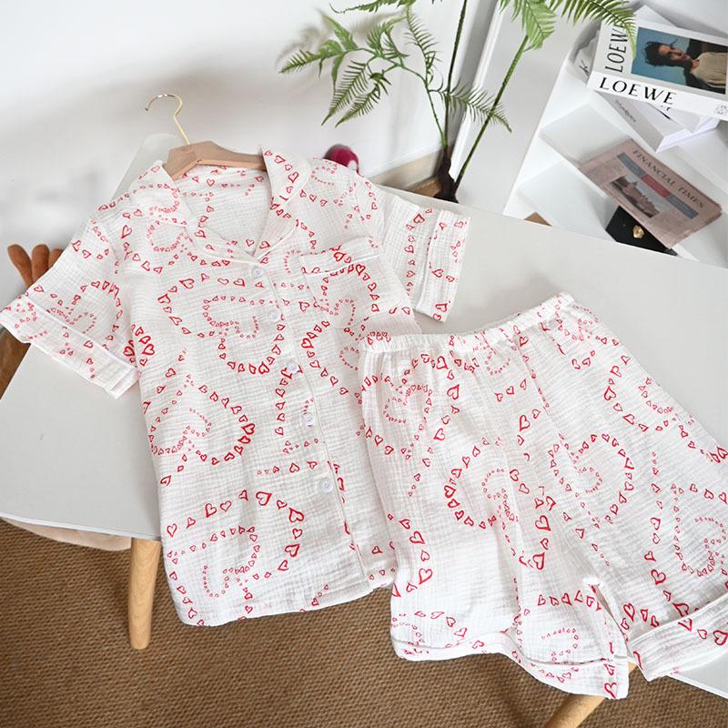 Damski letni zestaw piżamowy z czystej bawełny - Słodki, Przewiewny, Krótki rękaw i Szorty