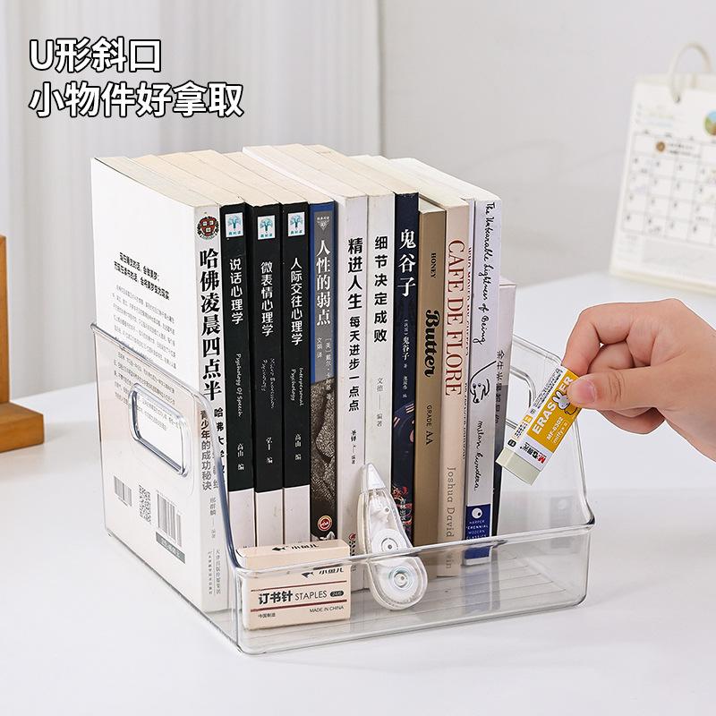 Book Storage Box Desktop Transparent Book Stand Integrated Storage Cleaning Plastic Box Desk Organizing Storage Rack