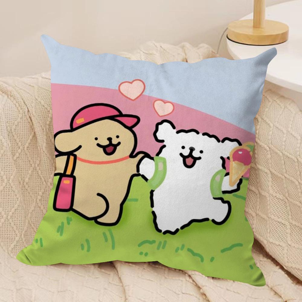 Korean Line P-Puppy Cushion Cover Soft Plush Fabric Double-Sided Printed Sofa Cushion Cover for All Seasons Home Decor Gift