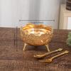 European Printed Metal Multi Legged Ice Cream Bowl with Knife and Fork Glass Inner Wall Salad Bowl