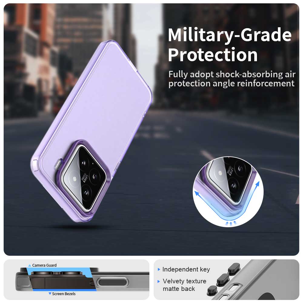 

Для Xiaomi 15 Case PC+TPU+PET Matte Anti-Drop Phone Back Cover Purple