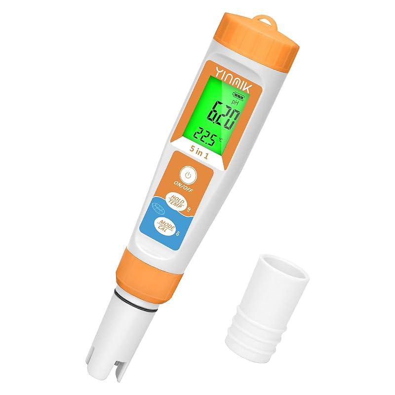 pH Salt Meter 5 in 1 pH TDS EC Salinity Tester for Pool Spa Aquarium Hydroponic Saltwater Digital pH and PPM Tester for Household Drinking Water Hot
