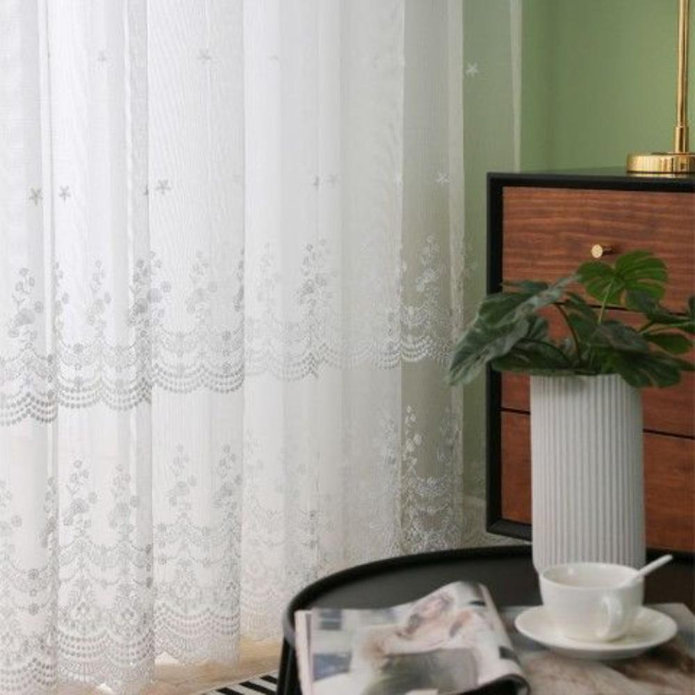 New Floral Embroidered Sheer Curtains for Living Room Bedroom Windows Voile Drapes Fresh Design