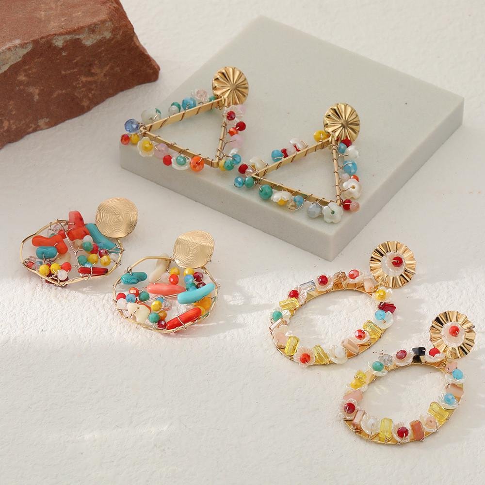 Geometric Dangle Trendy Earrings For Women Alloy Triangle And Oval Jewelry Statement