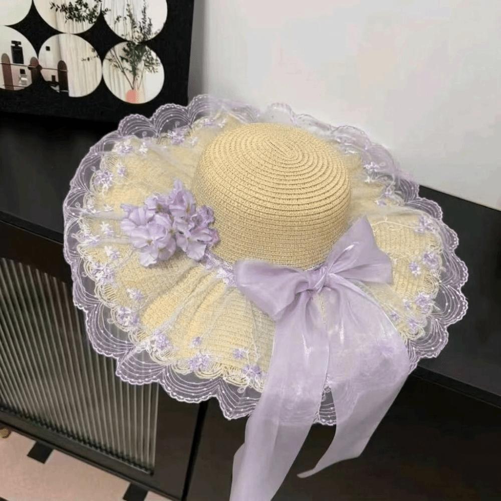 

Breathable Lace Brim Sunshade Cap Elegant Sun Protection Cap Women s Sun Visor Hats Summer Season Purple Style A