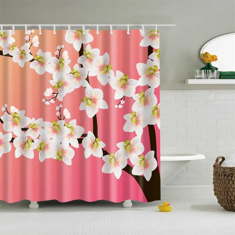 Rose Plum Blossom Flowers Print Waterproof Shower Curtain Washable Fabric Bath Curtain Home Bathroom Curtains With 12 Hooks