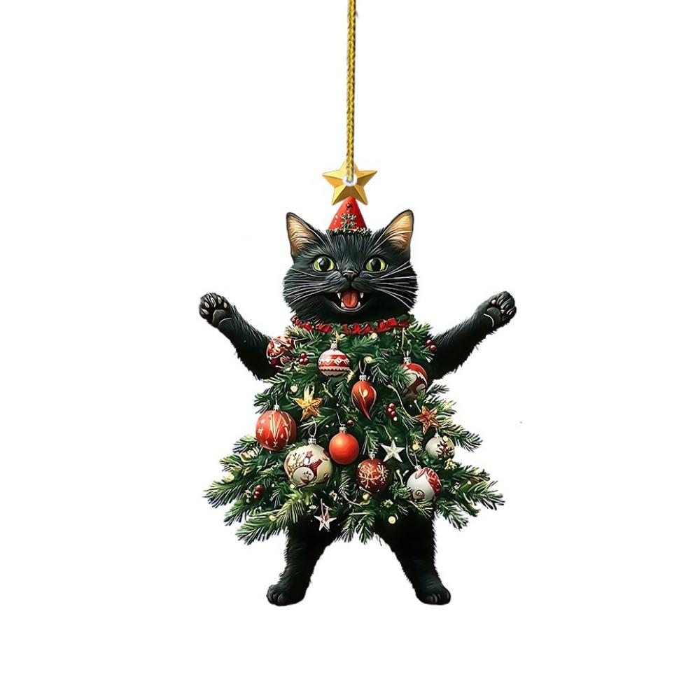 Weihnachts-Katzenanhänger 2D Katze Hängende Ornamente Kreative Weihnachtsbaumornamente Auto-Rückspiegel Rucksack Taschenanhänger Ornament