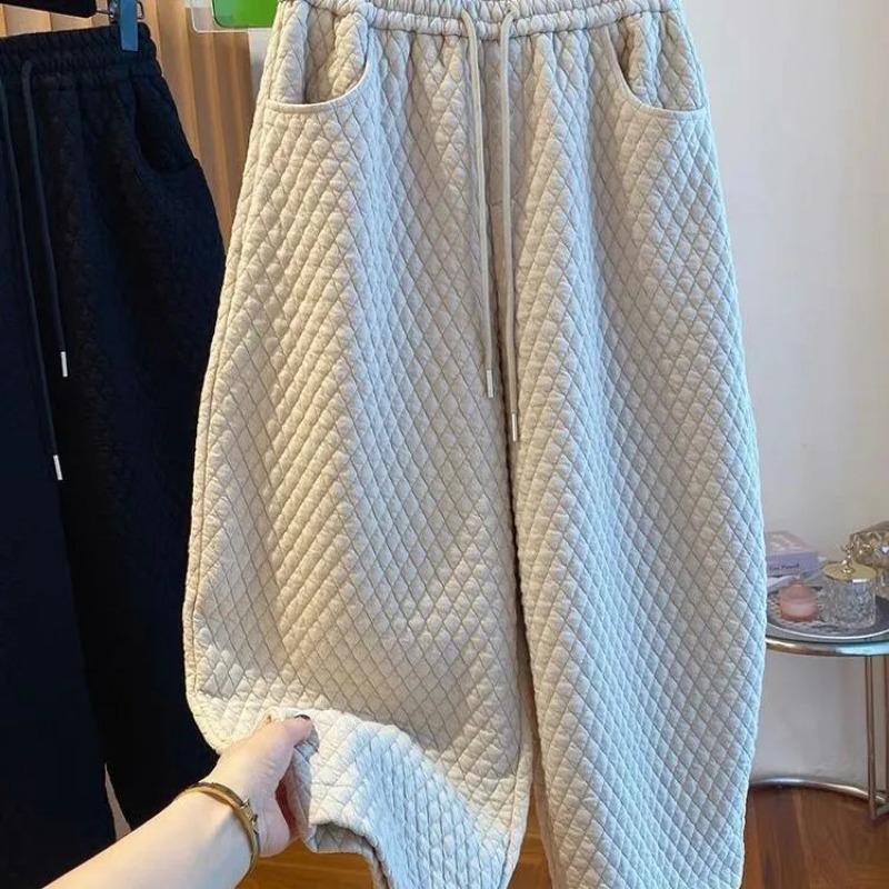 Pants for Women Plus Size Thickened Stretchy Elastic High Waist Long Trousers Solid Colour Fleece Casual Wide Leg Pants