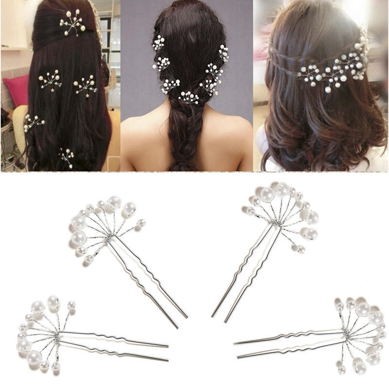1Pcs Wedding Bridal Flower Faux Pearl Crystal Hair Pins Clips Bridesmaid Wedding U-shape Hairpins Princess Match Hair Comb Clip