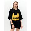 Oversized T Shirt Black Yellow Plastic Bag Print SUMBUR Text Casual Streetwear Fashion Top for Women Summer Outfit