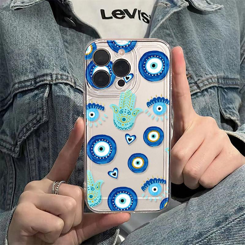European and American blue eyes are suitable for iPhone17promax Apple 16 mobile phone case 14/13 fine hole 15 anti-drop.