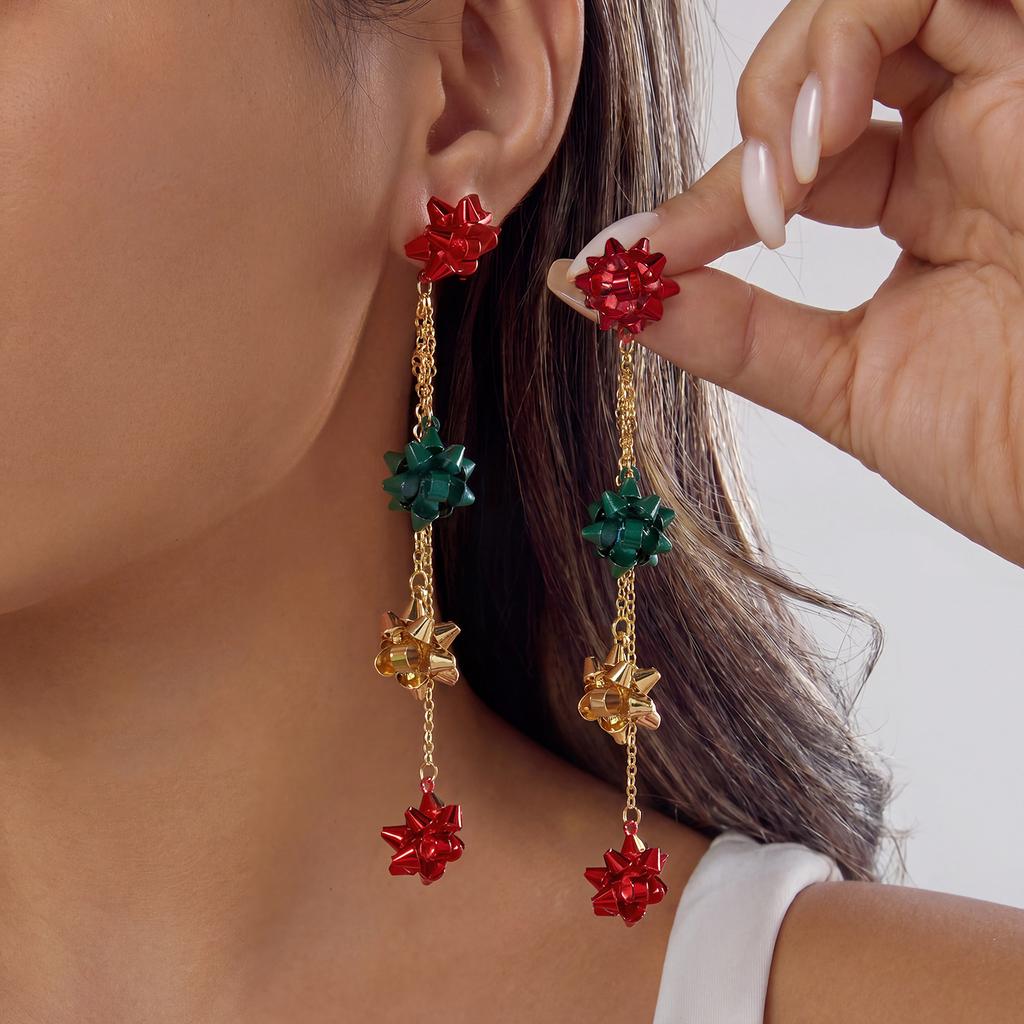 Trendy Christmas Tassel Drop Earrings for Women Red Green Bell Xmas Tree Imitation Pearl Long Earring Party Holiday Jewelry Gift