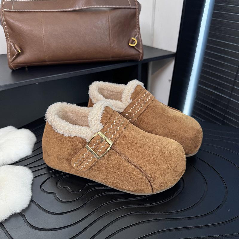 Women's Large Size Soft Sole Winter Warm Belt Buckle Non-Slip Fur Snow Boots Padded Lined Ankle Boots Non-Slip Hiking Sports Cotton Shoes