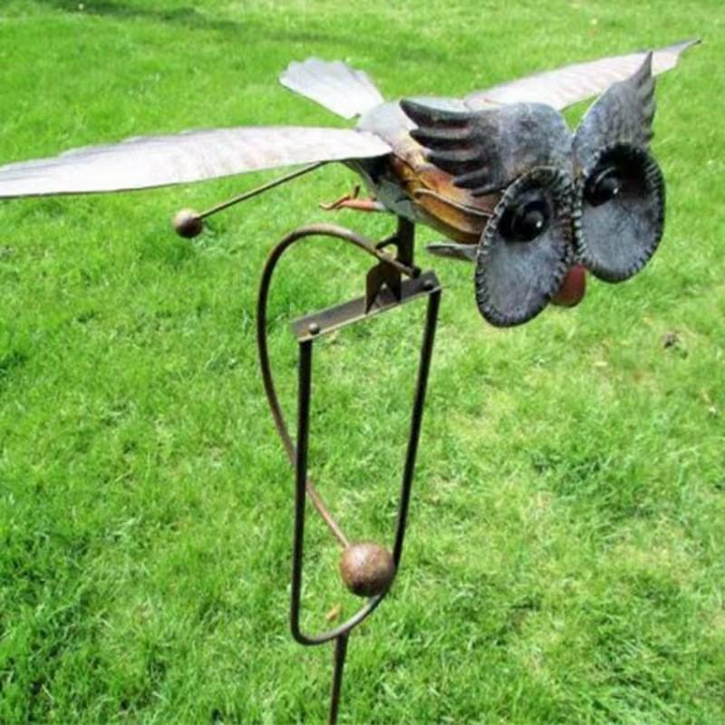 Decoración de Jardín Molino de Viento Búho Pájaro Cruzado Hierro Forjado